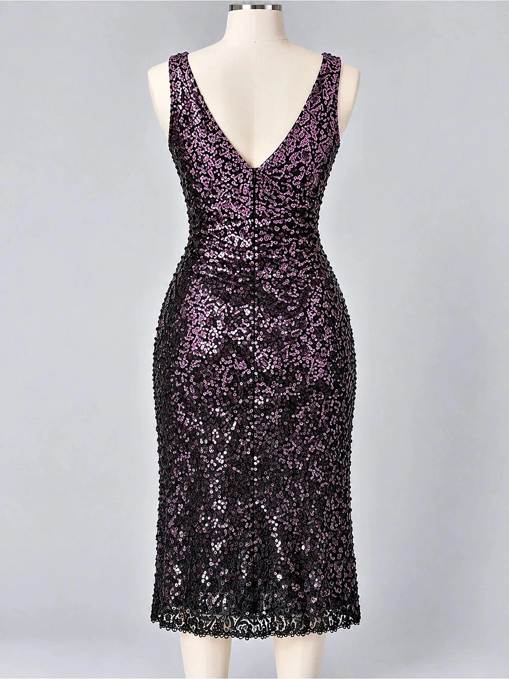 Y2K David Meister Purple & Black Sequin Ruched Cocktail Dress - Sz 2 Made in USA - Picture 4 of 7